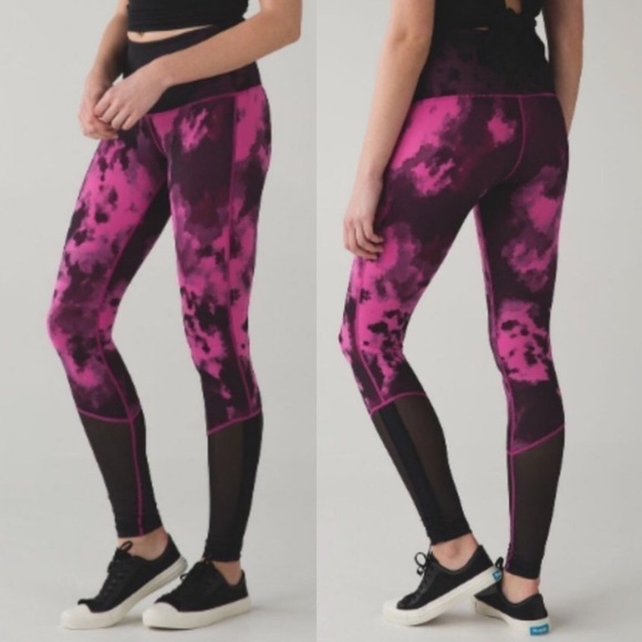 Lululemon Sweaty Endeavor Pink Fuschia Raspberry and Black Legging Size 6 - Picture 1 of 14